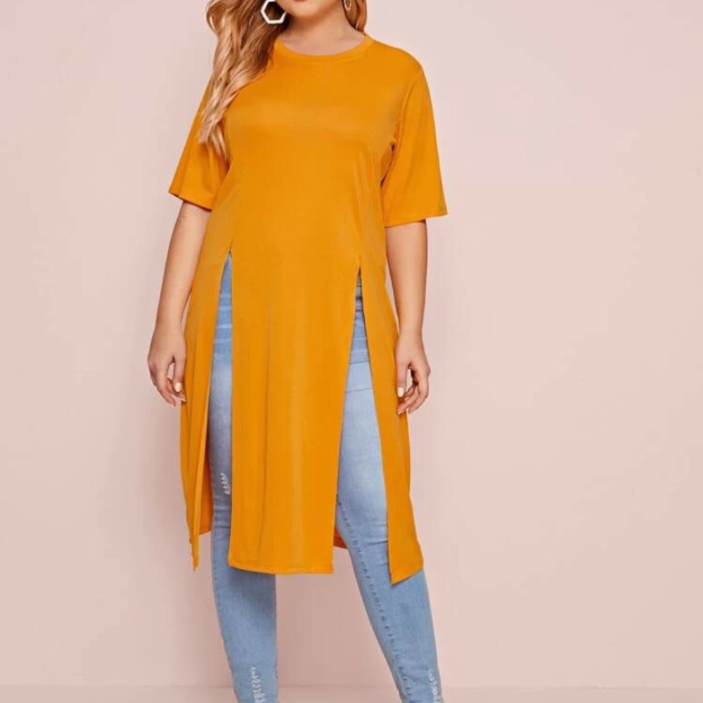 Mustard Split Hem Long Tee